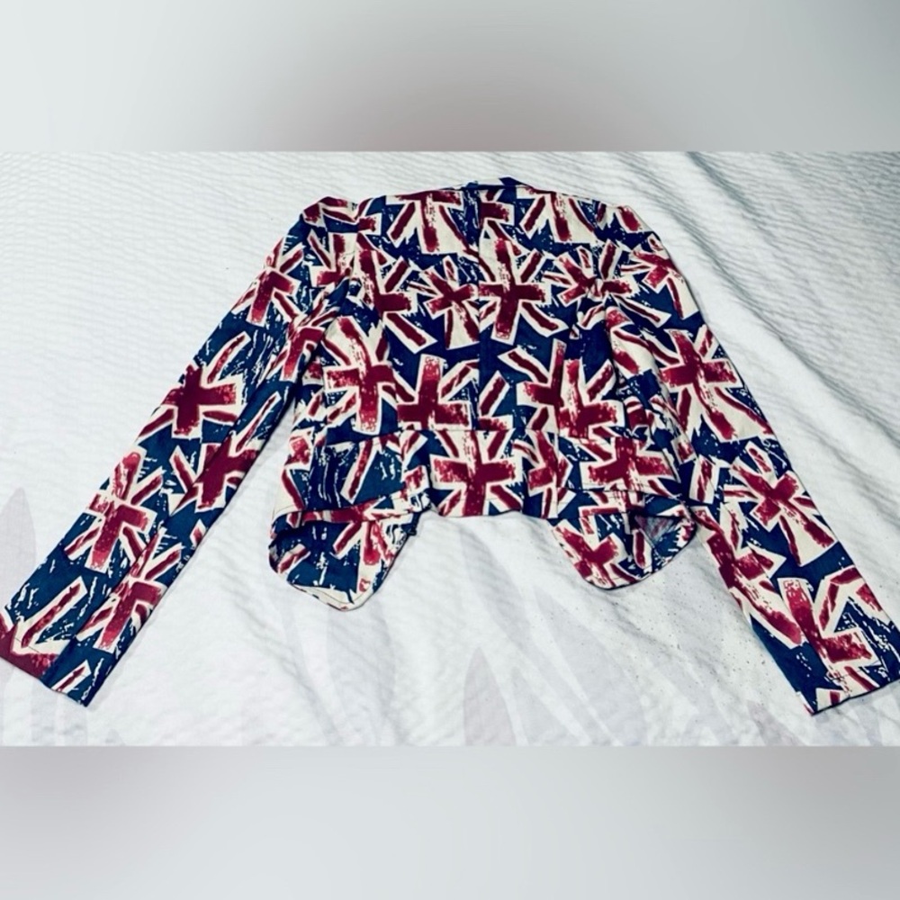 Union Jack Patterned Blazer / Jean Jacket (Asymme… - image 8
